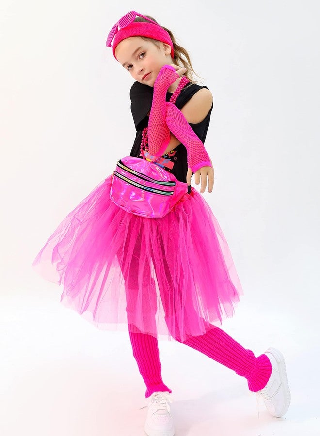 SOMSOC 13 Pieces Girls 80s Outfit for Kids Halloween Costume Accessories Set for Cosplay 1980s Party - Image 5